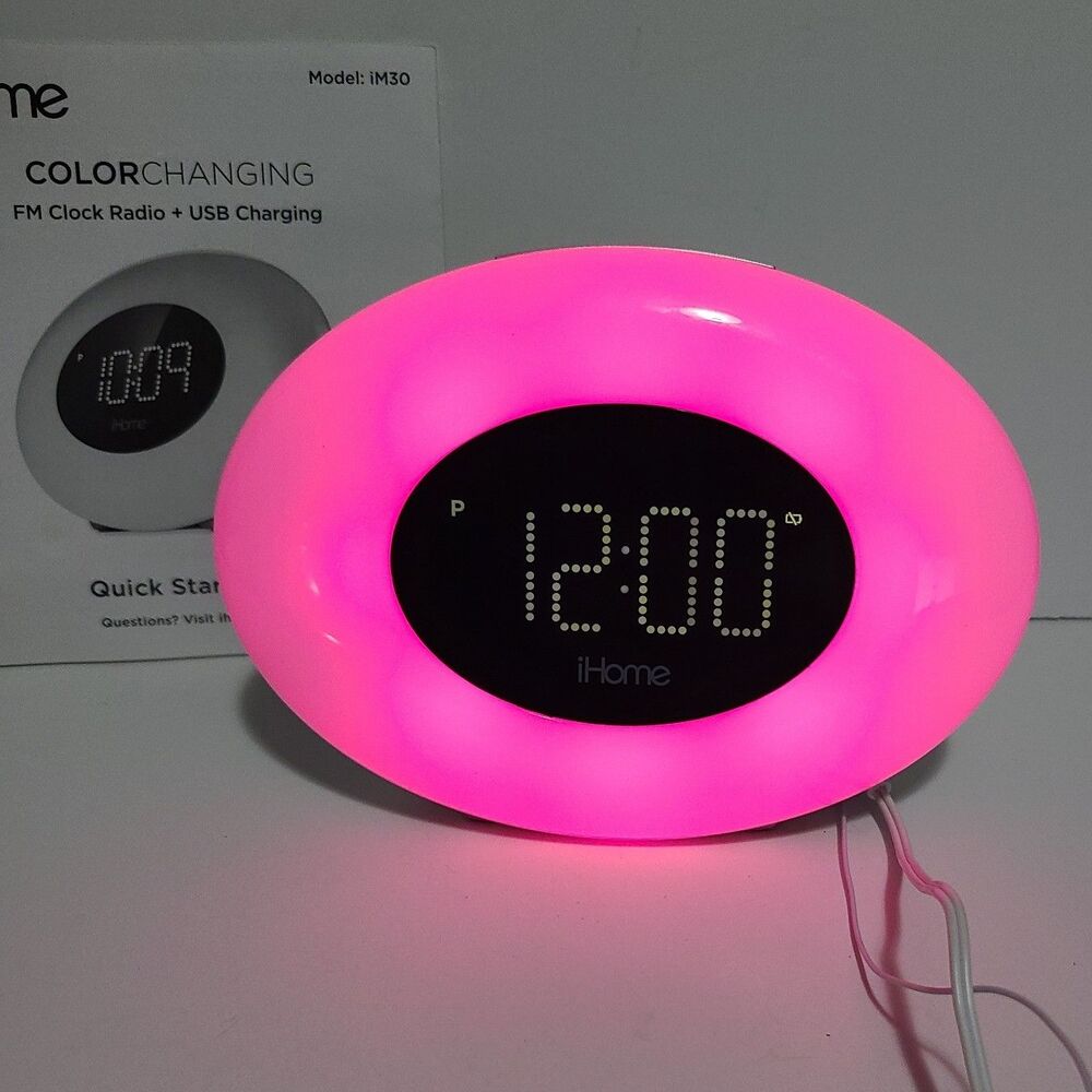 iHome Color Changing FM Alarm Clock Radio with USB Charging Port iM30 with Guide
